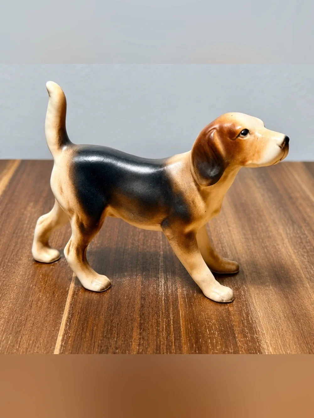1970s Japanese Porcelain Beagle Figurine Miniature Knick Knack Mid Century Decor